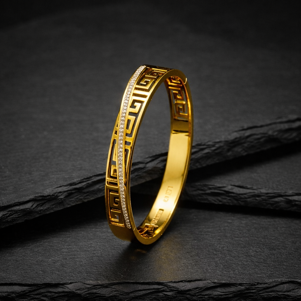 Gold Greek Key Bangle Bracelet.