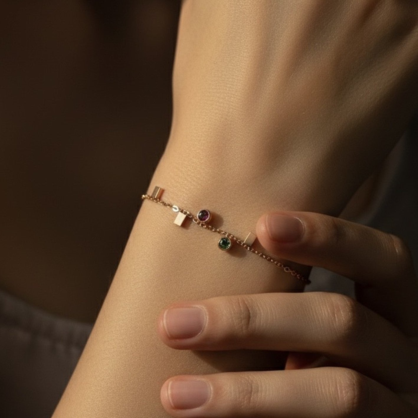 Duo Gem Adjustable Gold Bracelet