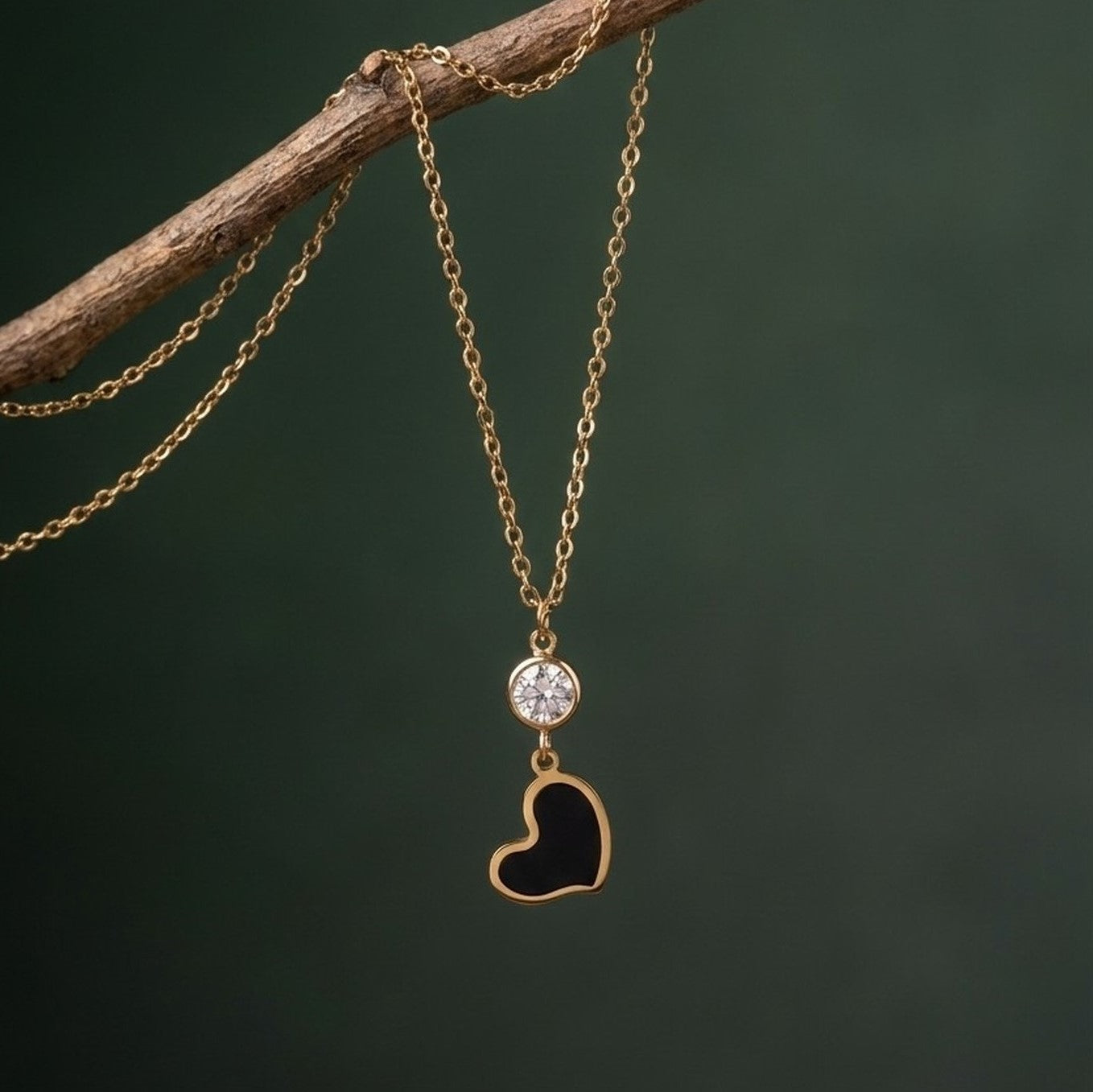 Classic Black Heart Drop Necklace