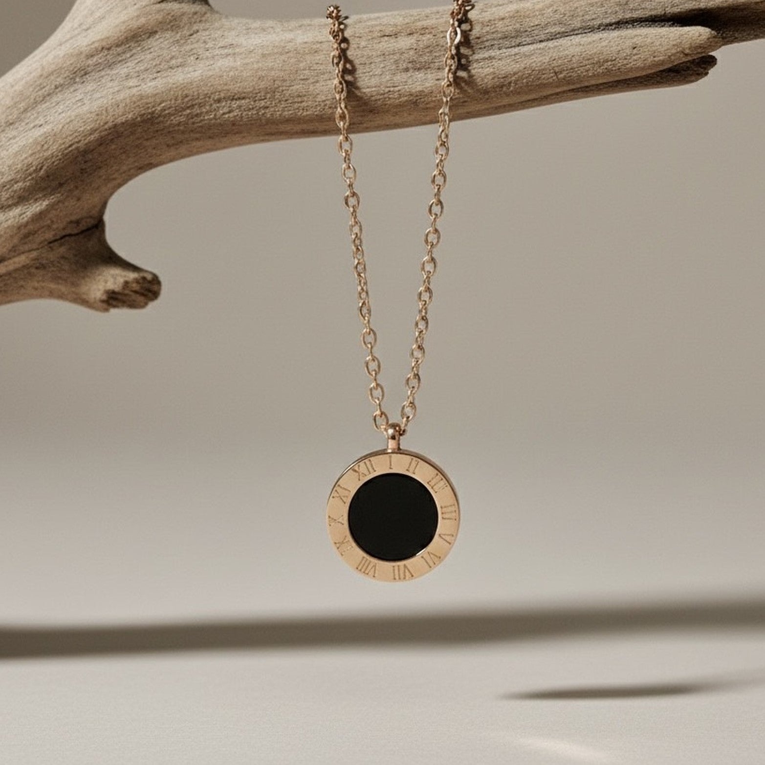 Eterna Roman Dial Black Onyx Pendant Necklace