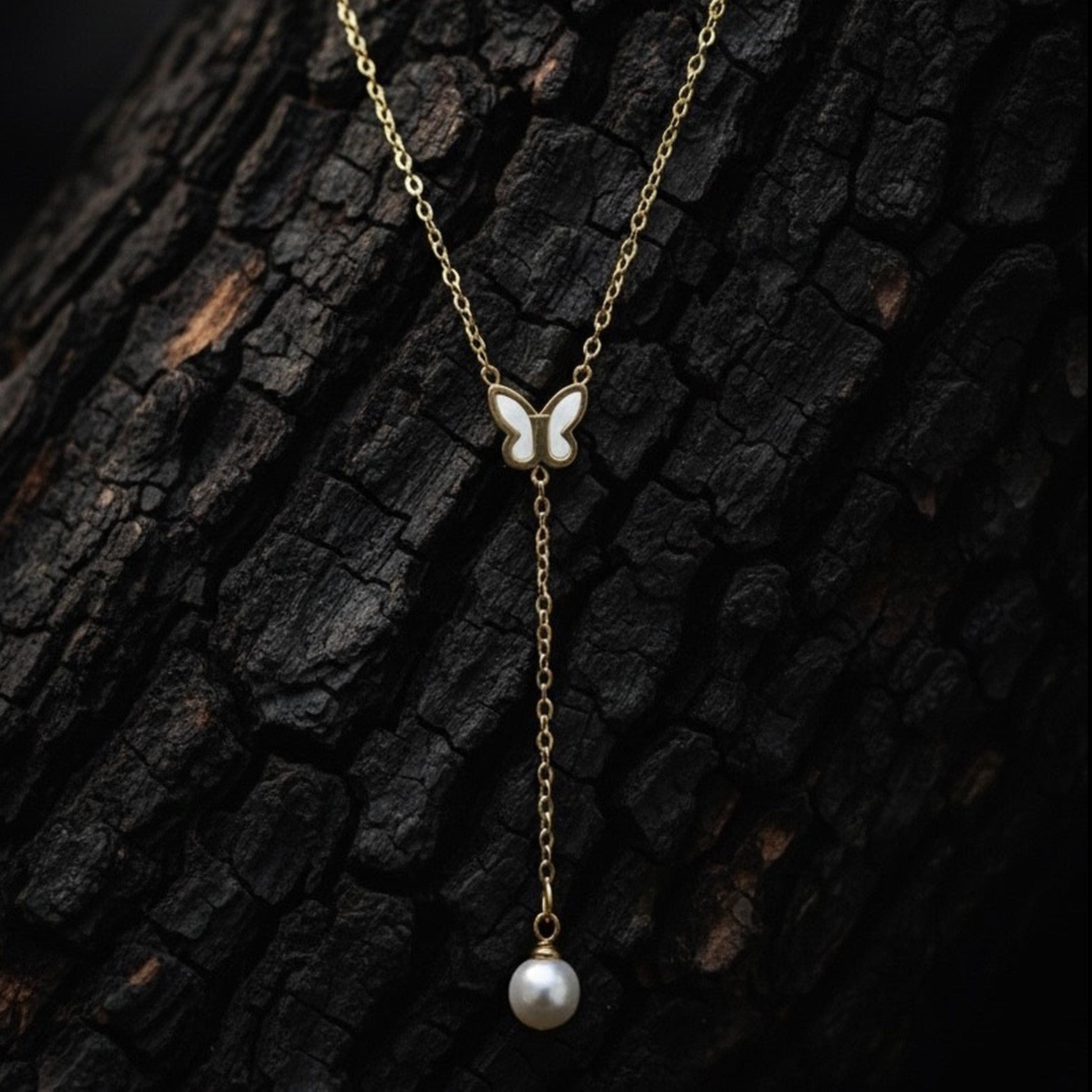 Ethereal Butterfly Pearl Drop Necklace
