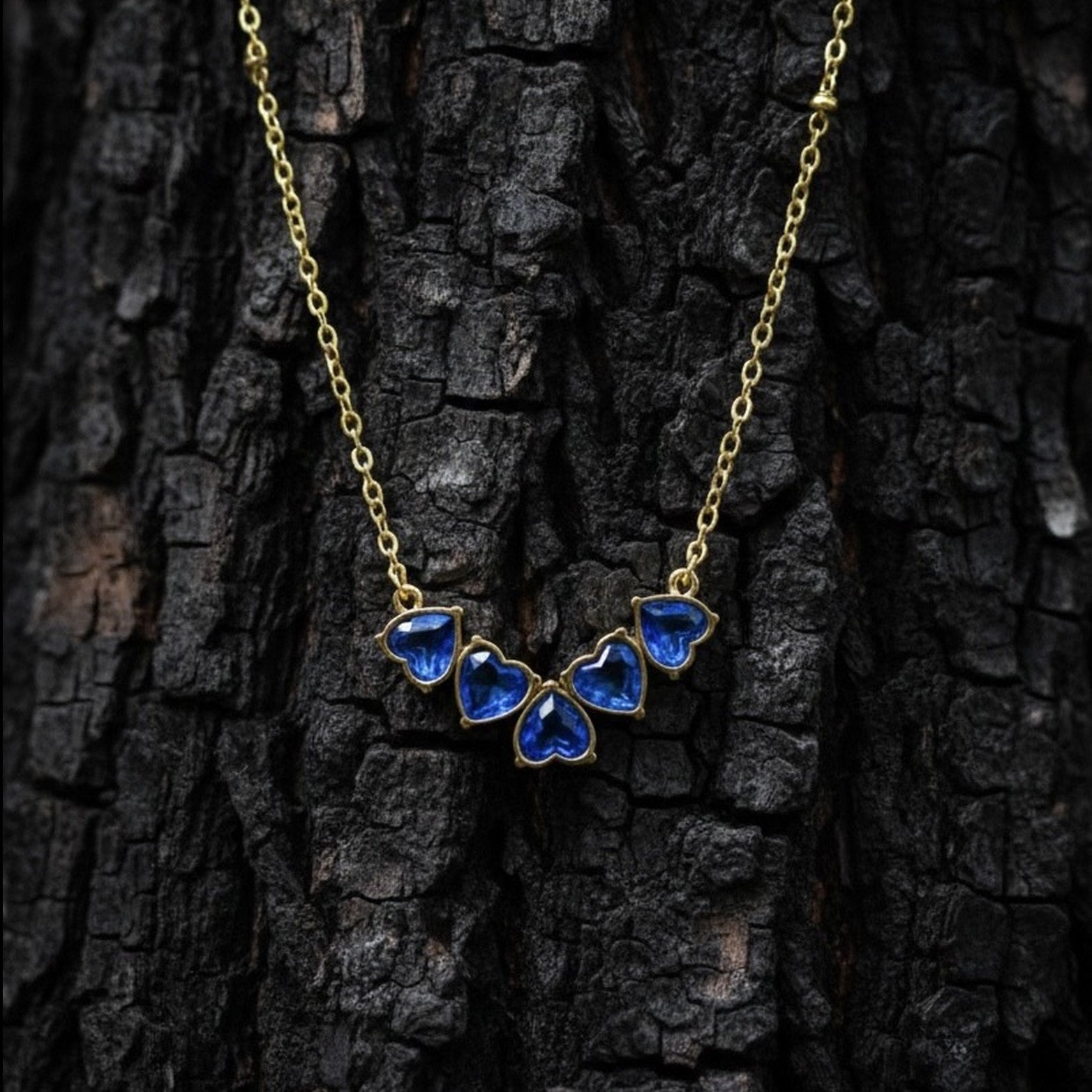 Royal Blue Heart Cluster Necklace