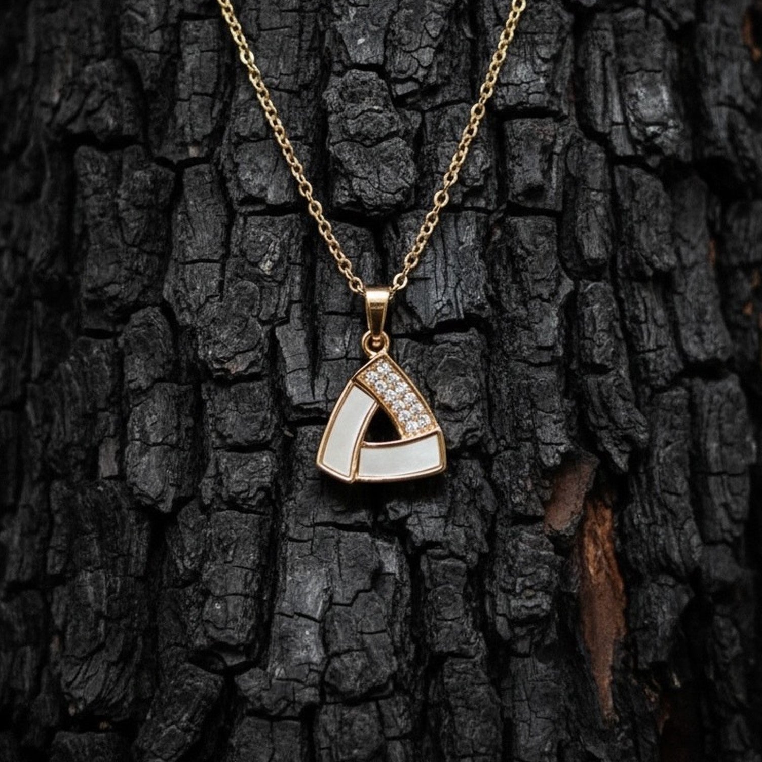 Trinity Pearl Crystal Gold Pendant Necklace